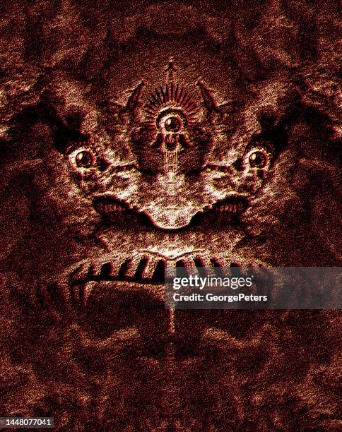 scary face with glitch technique - demon stock illustrations