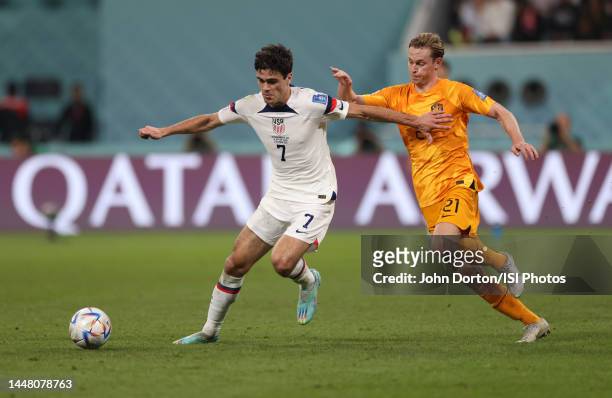 Gio Reyna of the United States turns and moves with the ball during a FIFA World Cup Qatar 2022 Round of 16 match between Netherlands and USMNT at...