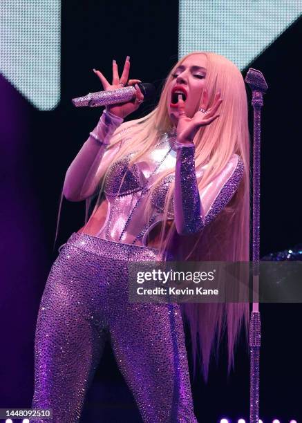 Singer Ava Max preforms during the Z100's iHeartRadio Jingle Ball 2022 show at Madison Square Garden on December 09, 2022 in New York City.