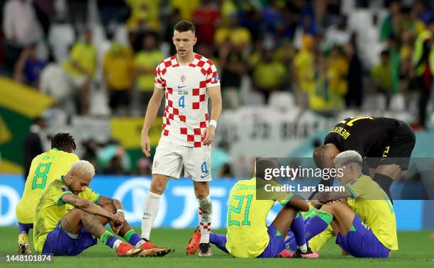 Neymar of Brazil and his team mates are looking dejected after loosing the FIFA World Cup Qatar 2022 quarter final match between Croatia and Brazil...