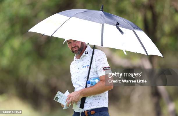 Scott Jamieson of Scotland prepares to play his second shot on the fourth hole during the third round of the Alfred Dunhill Championship at Leopard...