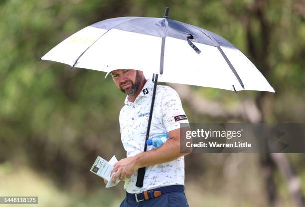 Scott Jamieson of Scotland prepares to play his second shot on the fourth hole during the third round of the Alfred Dunhill Championship at Leopard...