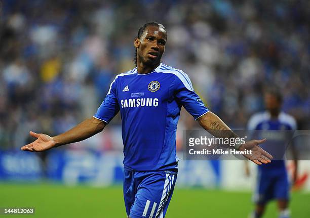 Didier Drogba of Chelsea reacts during UEFA Champions League Final between FC Bayern Muenchen and Chelsea at the Fussball Arena München on May 19,...