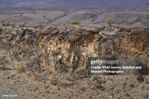 aerial view of rugged cliff of the rift valley, kenya - rift valley stock pictures, royalty-free photos & images
