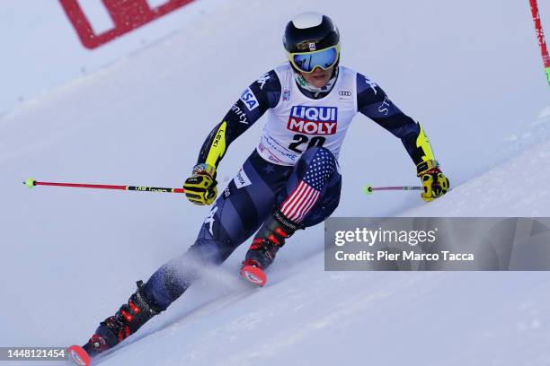 Paula Moltzan of United States team on course during the Audi FIS Alpine Ski World Cup Women's Giant Slalom on December 10, 2022 in Sestriere, Italy.