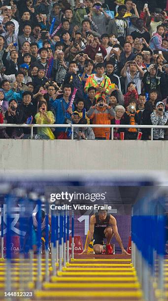 Liu Xiang of China wins the Men 110m Hurdles on May 19, 2012 at the Shanghai Stadium in Shanghai, China.