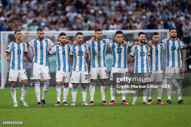 The team of Argentina with Angel Di Maria, German Pezzella, Gonzalo Montiel, Alexis Mac Allister, Leandro Paredes, Lautaro Martinez, Lionel Messi,...