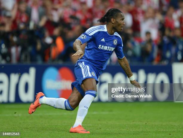 Didier Drogba of Chelsea celebrates after scoring the winning penalty during UEFA Champions League Final between FC Bayern Muenchen and Chelsea at...