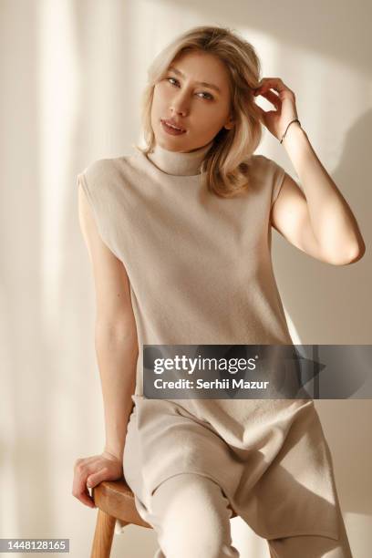 blond woman portrait - stock photo - beige fashion stock pictures, royalty-free photos & images