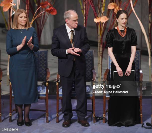 Nobel Peace Price recipients represented by Belarusian Natallia Pinchuk, wife of Laureate Ales Bialiatski, Russian Jan Rachinsky, Chairman of the...