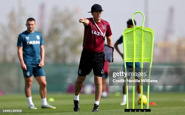 Unai Emery head coach of Aston Villa in action during a training session on December 10, 2022 in Dubai, United Arab Emirates.