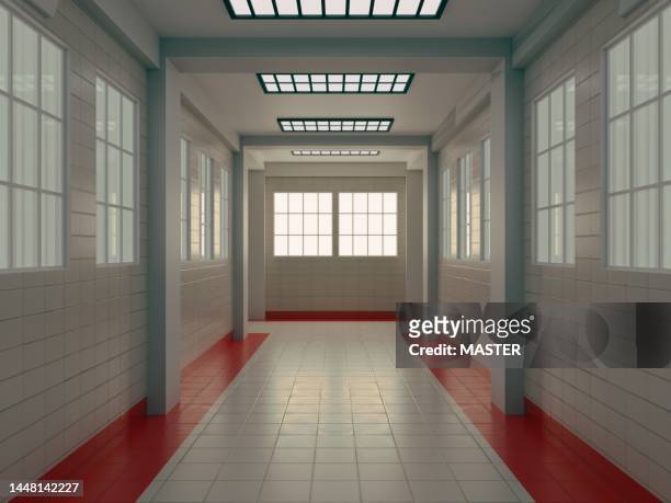 long hospital hallway - rendered illustrations of qatar 2022 venues stock-fotos und bilder