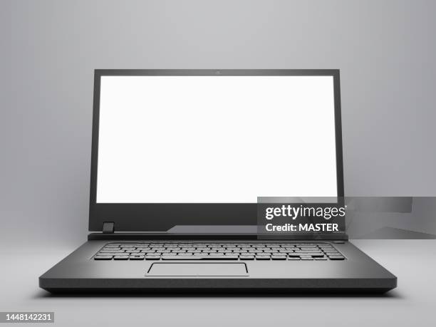 mock up laptop with white screen and white background - tablet 3d stock-fotos und bilder