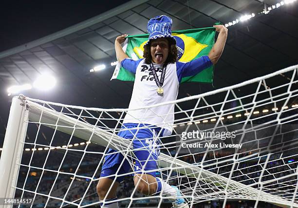 David Luiz of Chelsea celebrates after their victory in the UEFA Champions League Final between FC Bayern Muenchen and Chelsea at the Fussball Arena...