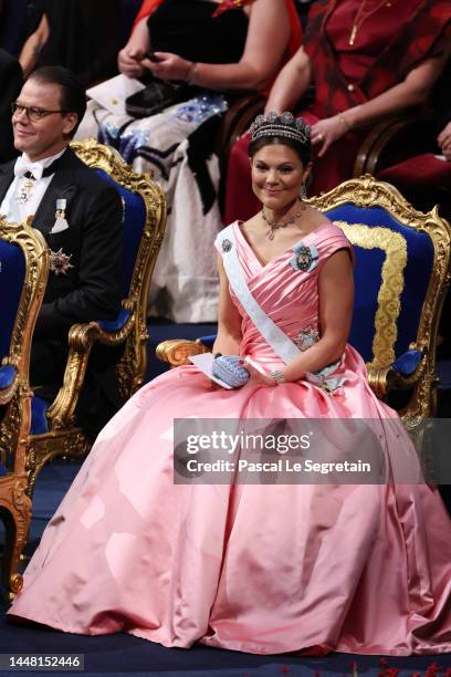 Crown Princess Victoria of Sweden attends the Nobel Prize Awards Ceremony at Stockholm Concert Hall on December 10, 2022 in Stockholm, Sweden.