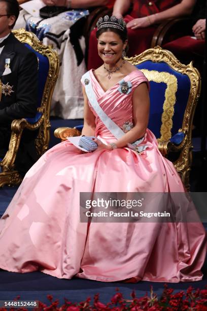 Crown Princess Victoria of Sweden attends the Nobel Prize Awards Ceremony at Stockholm Concert Hall on December 10, 2022 in Stockholm, Sweden.