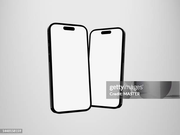 two mock up phones with white screens - smartphone mockup stock-fotos und bilder