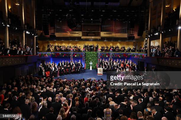 General view of the Nobel Prize Awards Ceremony at Stockholm Concert Hall on December 10, 2022 in Stockholm, Sweden.