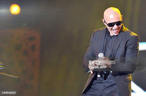 Pitbull, American rapper pop singer performs during the 11th edition of the Mawazine international music festival "World Rhythms" in Rabat on May 19...