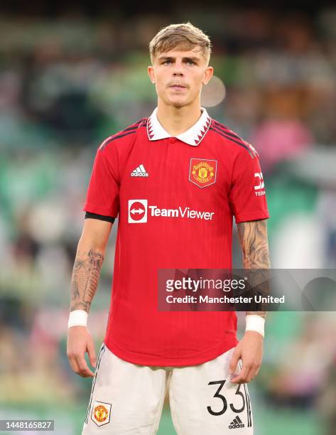Brandon Williams of Manchester United in action during the friendly match between Real Betis and Manchester United at Estadio Benito Villamarin on...