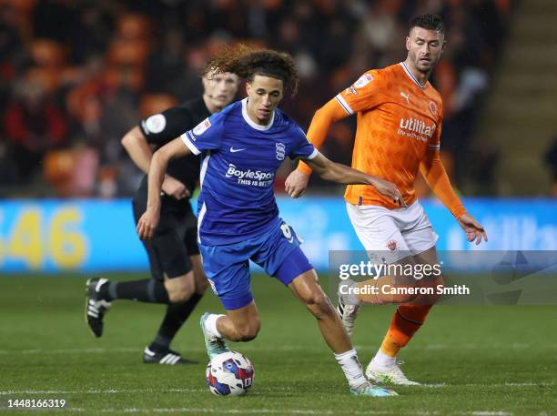 Hannibal Mejbri of Birmingham City runs with the ball during the Sky Bet Championship between Blackpool and Birmingham City at Bloomfield Road on...