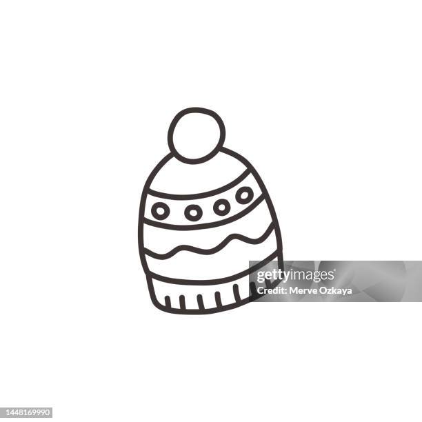 hand drawn knitted christmas hat icon - bobble hat stock illustrations