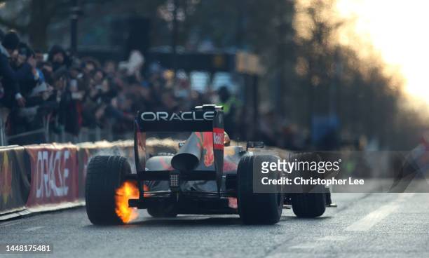Max Verstappen of the Netherlands and Oracle Red Bull Racing takes to the track during the Oracle Red Bull Racing Home Run event at Red Bull Racing...