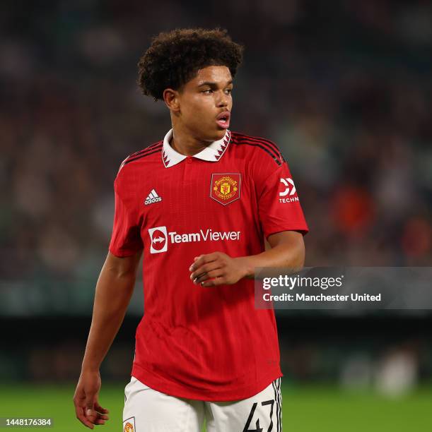 Shola Shoretire of Manchester United in action during the friendly match between Real Betis and Manchester United at Estadio Benito Villamarin on...