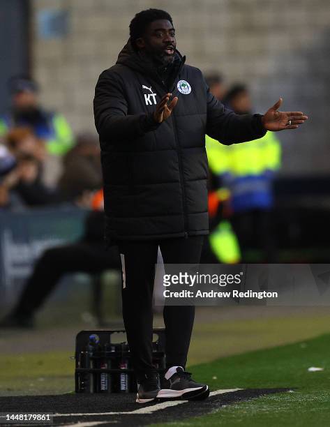 Kolo Toure, Manager of Wigan Athletic, looks on during the Sky Bet Championship match between Millwall and Wigan Athletic at The Den on December 10,...