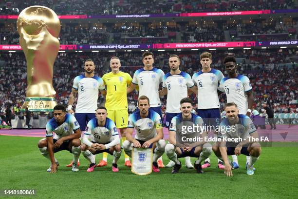 Players of England pose for a team photograph prior to the FIFA World Cup Qatar 2022 quarter final match between England and France at Al Bayt...