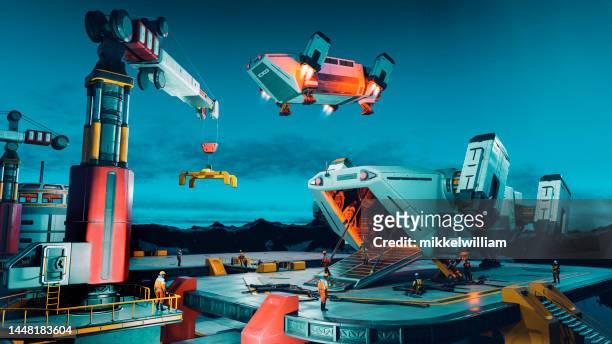 space colonies: the future of space exploration and transportation - rocket scientist stock pictures, royalty-free photos & images