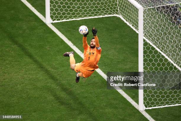 Hugo Lloris of France makes a save during the FIFA World Cup Qatar 2022 quarter final match between England and France at Al Bayt Stadium on December...