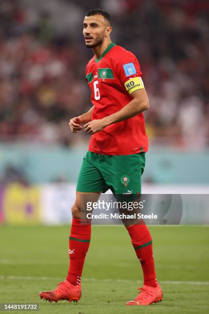 Romain Saiss of Morocco during the FIFA World Cup Qatar 2022 quarter final match between Morocco and Portugal at Al Thumama Stadium on December 10,...