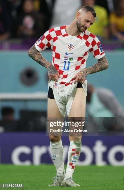 Marcelo Brozovic of Croatia reacts during the FIFA World Cup Qatar 2022 quarter final match between Croatia and Brazil at Education City Stadium on...