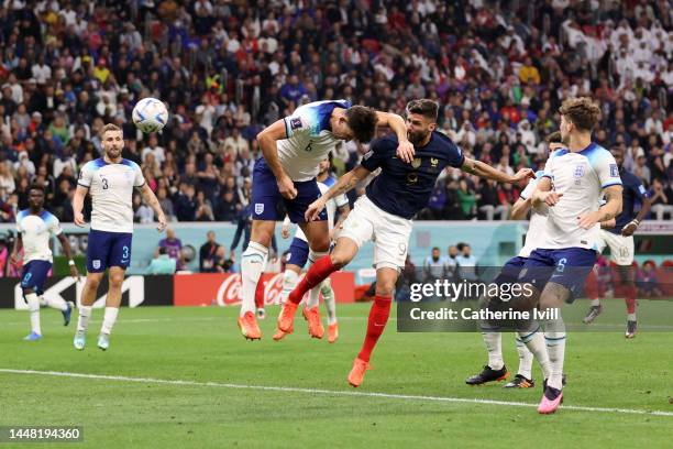 Olivier Giroud of France scores the team's second goal during the FIFA World Cup Qatar 2022 quarter final match between England and France at Al Bayt...