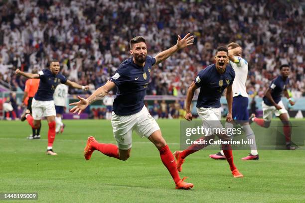 Olivier Giroud of France celebrates after scoring the team's second goal during the FIFA World Cup Qatar 2022 quarter final match between England and...