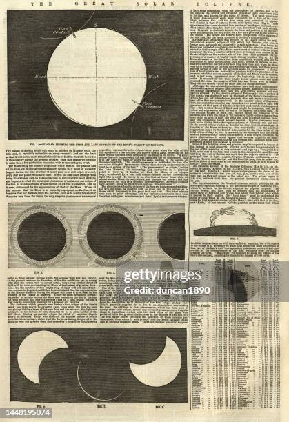 solar eclipse of 1858, victorian astronomy, history, 19th century - solar eclipse stock illustrations