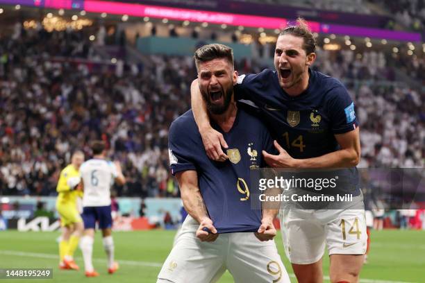 Olivier Giroud of France celebrates after scoring the team's second goal during the FIFA World Cup Qatar 2022 quarter final match between England and...