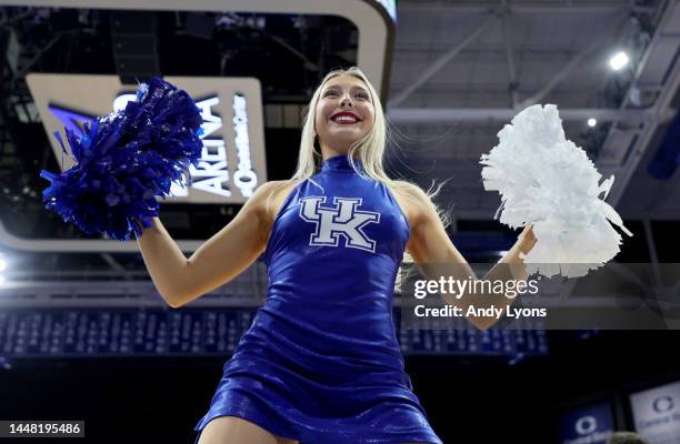Kentucky Wildcats cheerleader during the game against the Yale Bulldogs at Rupp Arena on December 10, 2022 in Lexington, Kentucky.