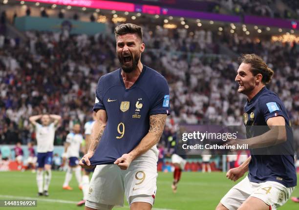 Olivier Giroud of France celebrates after scoring the team's second goal during the FIFA World Cup Qatar 2022 quarter final match between England and...