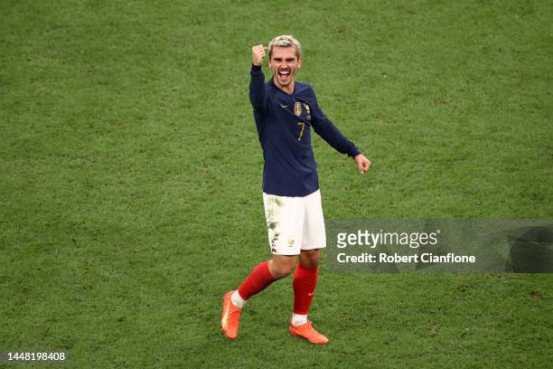 Antoine Griezmann of France celebrates after the team's victory during the FIFA World Cup Qatar 2022 quarter final match between England and France...