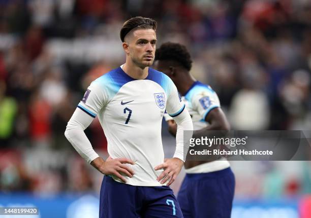 Jack Grealish of England looks dejected after their sides' elimination from the tournament during the FIFA World Cup Qatar 2022 quarter final match...