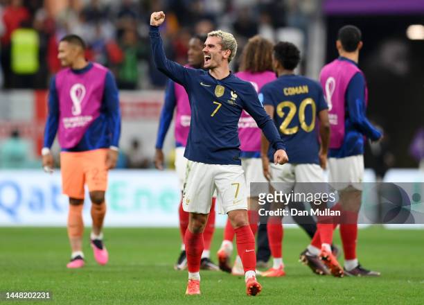 Antoine Griezmann of France celebrates after the 2-1 win during the FIFA World Cup Qatar 2022 quarter final match between England and France at Al...