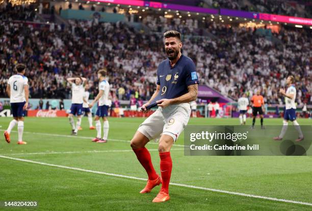 Olivier Giroud of France celebrates after scoring the team's second goal during the FIFA World Cup Qatar 2022 quarter final match between England and...