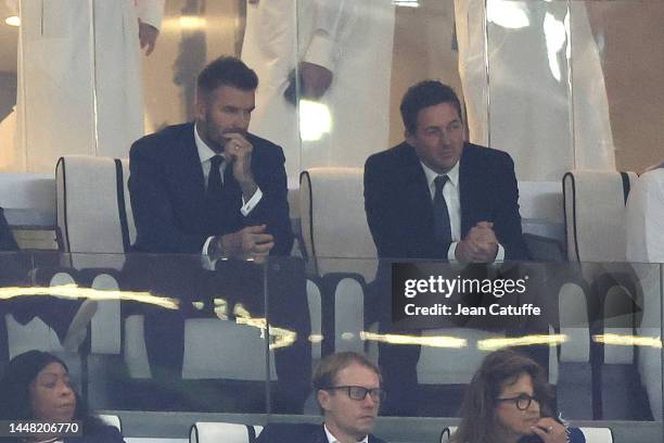 David Beckham and his agent Dave Gardner attend the FIFA World Cup Qatar 2022 quarter final match between England and France at Al Bayt Stadium on...