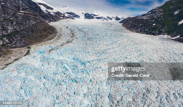 cara o término del glaciar leconte. es un glaciar en el estado estadounidense de alaska. fluye hacia el suroeste hasta la cabecera de la bahía leconte. el glaciar leconte es el glaciar de marea más meridional del hemisferio norte. alaska. - hemisferio del norte fotografías e imágenes de stock