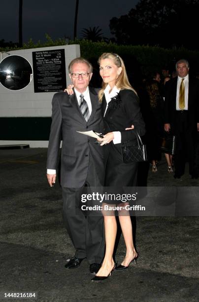 Larry King and Shawn Southwick are seen at the funeral of Marvin Davis on September 26, 2004 in Los Angeles, California.