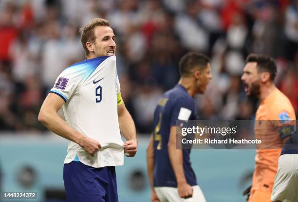 Harry Kane of England reacts to missing a penalty during the FIFA World Cup Qatar 2022 quarter final match between England and France at Al Bayt...