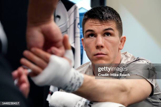 Alexander Hernandez gets his hands wrapped backstage during the UFC 282 event at T-Mobile Arena on December 10, 2022 in Las Vegas, Nevada.