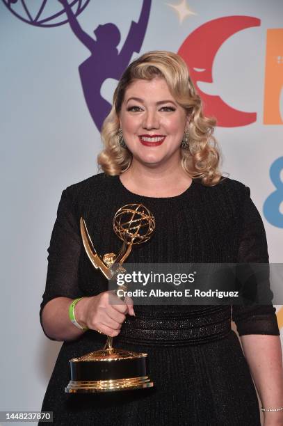 Darcy Prevost, recipient of the Outstanding Art Direction/Set Decoration/Scenic Design award for "Muppets Haunted Mansion," poses in the press room...